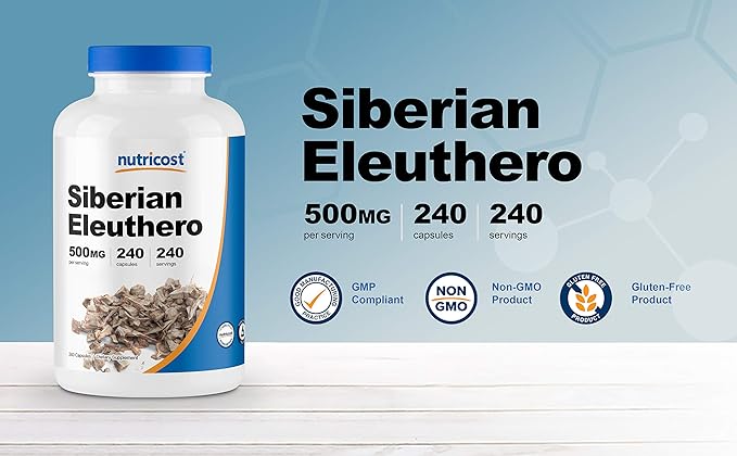 Nutricost Siberian Eleuthero 500mg, 240 Capsules (3 Bottles)