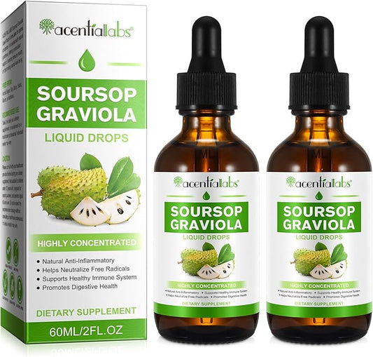 (2 Pack) Soursop Graviola Liquid Drop, Nature Soursop Extract Liquid for Cell Support & Regeneration, Immunity, Liver & Antioxidant, Easy to Absorption