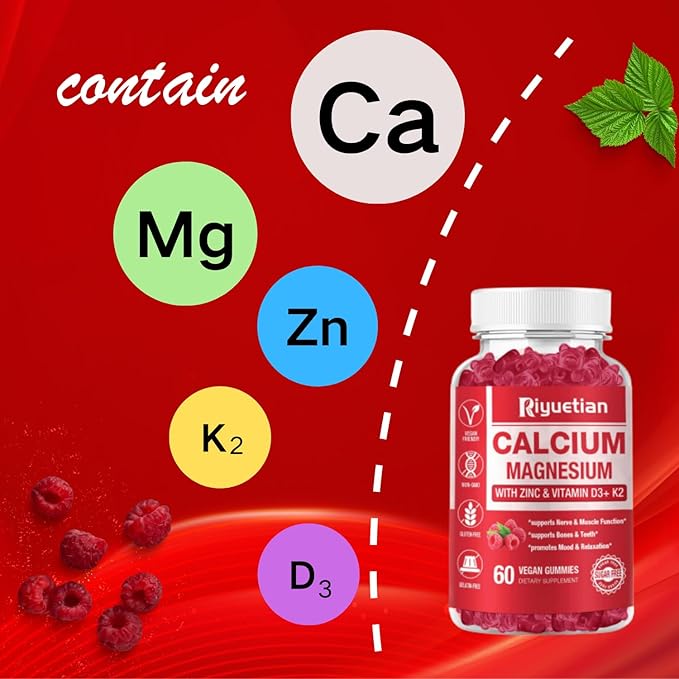Calcium Magnesium Zinc Gummies with Vitamin D3 Supplement, 60 Count