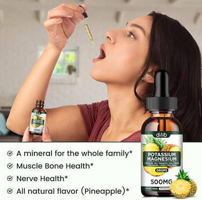 Potassium Magnesium Citrate Supplement, Liquid Magnesium 500mg with D3, B6, B6, B12, B12, CoQ10 CoQ10 - 2 fl