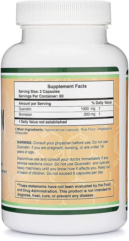 Quercetin with Bromelain - 120 Count (1,200mg Servings) Immune Health Capsules - Supports Healthy Immune Functions in Men and Women (Vegan Safe, Third Party Tested, Gluten Free) by Double Wood