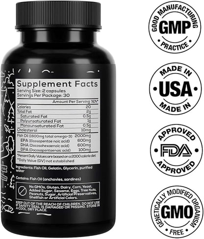 Wild Foods Fish Oil Omega 3 Supplements 1600 mg 60 Capsules (1 pk) 30 Servings