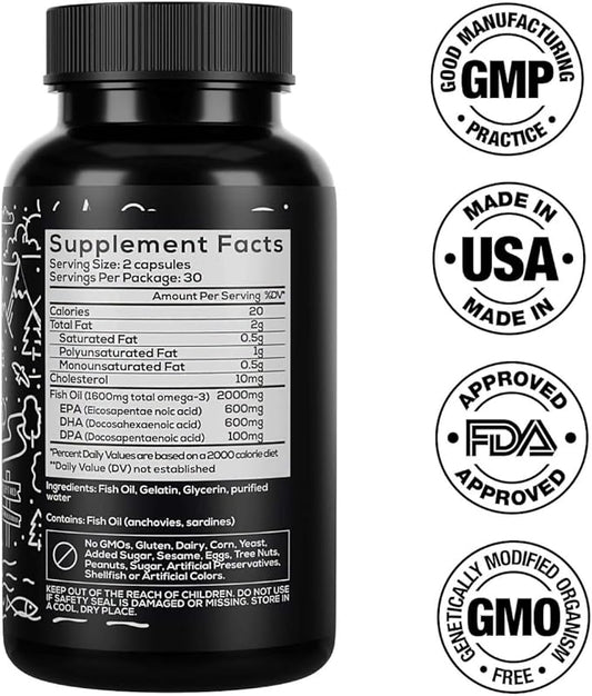 Wild Foods Fish Oil Omega 3 Supplements 1600 mg 60 Capsules (1 pk) 30 Servings
