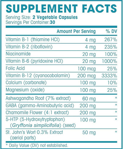 ZENTA - The Natural Relief Supplement to Help Calm Body and Mind | Positive Mood Enhancer - Increase Serotonin Levels with GAB, 5-HTP, Ashwagandha, Chamomile, DMAE | 60 ct