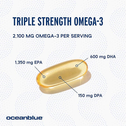 Oceanblue Professional Omega-3 2100 – 138 ct Bonus Bottle– Triple Strength Burpless Fish Oil Supplement with High-Potency EPA, DHA, DPA – Wild-Caught – Orange Flavor, 69 Servings