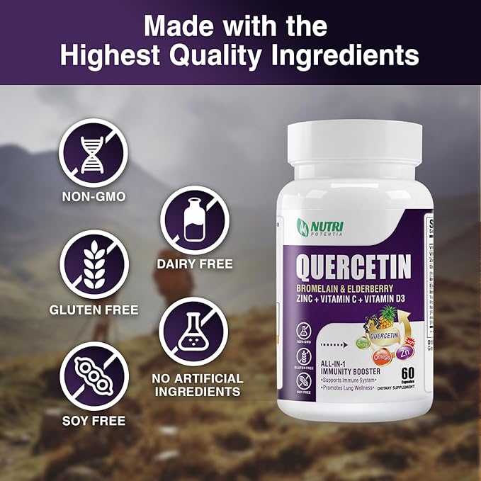 Quercetin with Bromelain, Quercetin 500mg Capsules, D3, Zinc 60 Capsules