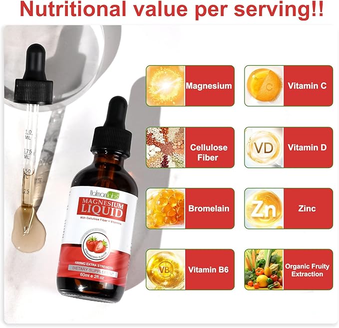 Magnesium Glycinate Liquid Drops,1000mg Liquid Magnesium B6,C,D and 2 Fl