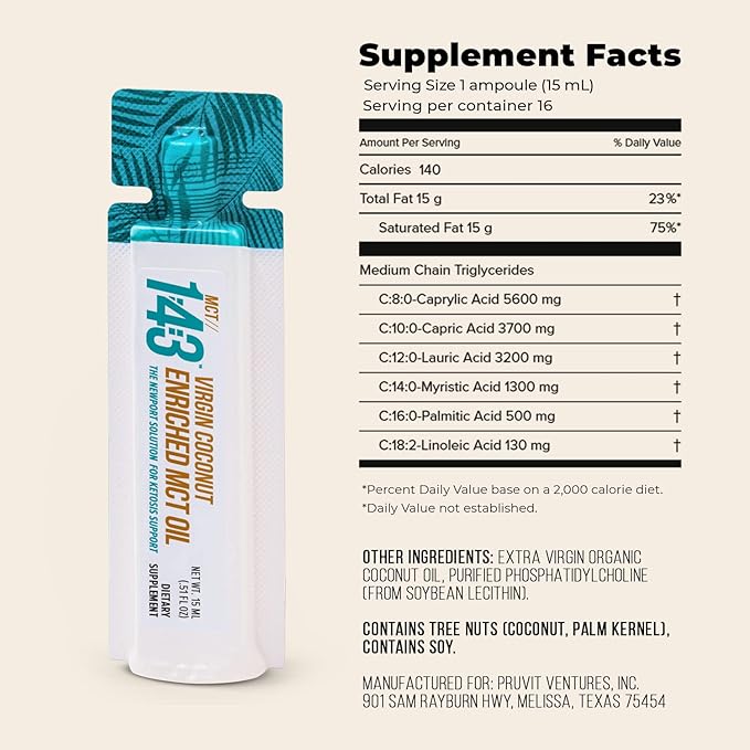 MCT 1:43 Oil from Organic Coconuts - Fatty Acid Fuel for Complete Healthy Coverage – 8.12 FL OZ
