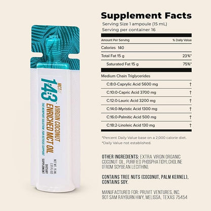 MCT 1:43 Oil from Organic Coconuts - Fatty Acid Fuel for Complete Healthy Coverage – 8.12 FL OZ