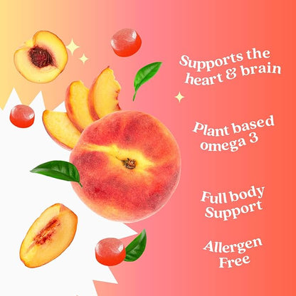 BeLive Organic Omega 3 Gummies - Omega 3 6 9 7 DHA & EPA from Flaxseed Oil & Sea Buckthorn Fruit Oil, Vegan Omega 3 for Kids & Adults, Full Body, Brain & Eye Support, Sugar Free – Peach | 3-Pack