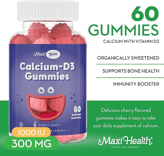 Calcium + D3 Gummy – Chewable Supplement for Bone Support – Kosher Gummies for Women, Men & Kids – Coral Source with Vitamin D – Kids Calcium & Immune Support – Citrate-Free – 60 Count