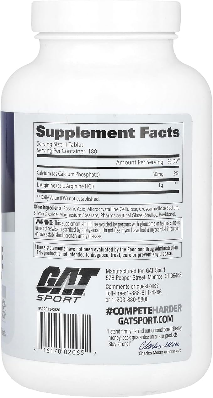 GAT Sport L-Arginine Tablets, 180 Count