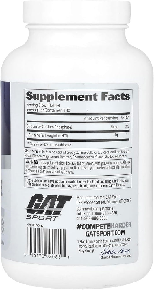 GAT Sport L-Arginine Tablets, 180 Count