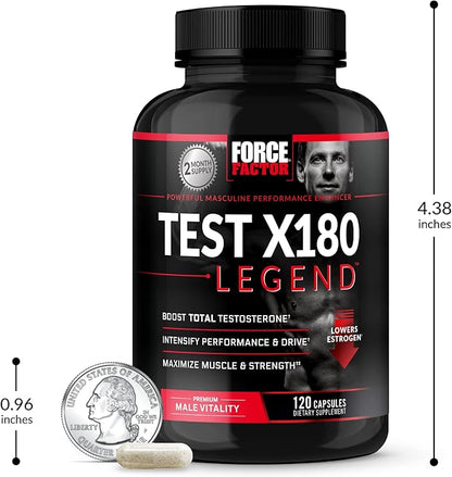 FORCE FACTOR Test X180 Legend Testosterone Booster for Men to Build Muscle & Strength, Performance, Testosterone Supplement for Men’s Health, Testosterone Support, 120 Capsules