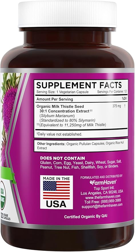 FarmHaven Silymarin Milk Thistle Capsules 11250mg Strength 30X Concentrated 80% Standardized 120 Veggie 2