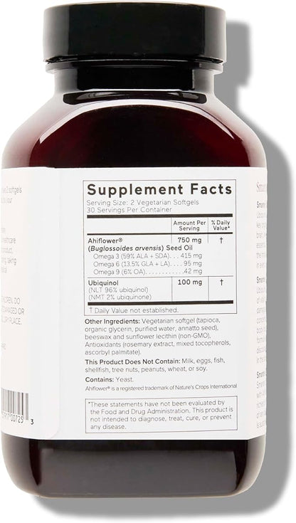 Smarter Nutrition CoQ10 Ubiquinol - Vegetarian CoQ10 for Heart Health Support - Enhanced Absorption with Omega 3 Ahiflower Oil - Soy Free, Non-GMO, Vegetarian Softgels - 3 Pack, 90 Servings