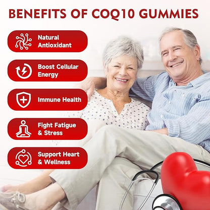 Sugar Free CoQ10 Gummies, CoQ10 250mg, Plus Omega-3, Vitamin B3 & Zinc, High Absorption Coenzyme Q10 Supplements for Cellular Energy, Antioxidant, Raspberry Flavor, 120 Count