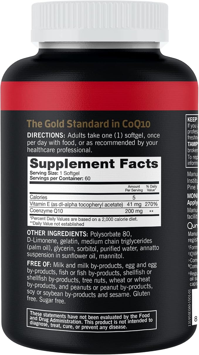 Qunol CoQ10 200mg Softgels, Ultra CoQ10 Q10 Supplements 2 Month 60 Count
