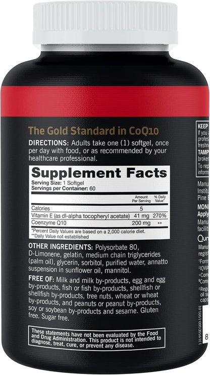 Qunol CoQ10 200mg Softgels, Ultra CoQ10 Q10 Supplements 2 Month 60 Count