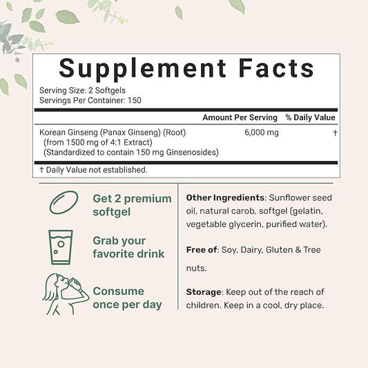 Micro Ingredients Red Panax Ginseng Supplement 6,000mg Per 300 Softgels