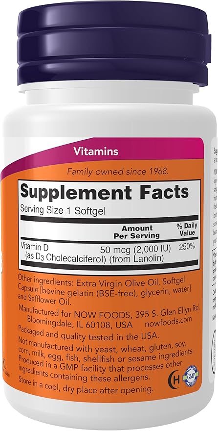 NOW Supplements, Vitamin D-3 2,000 IU, 30 Softgels