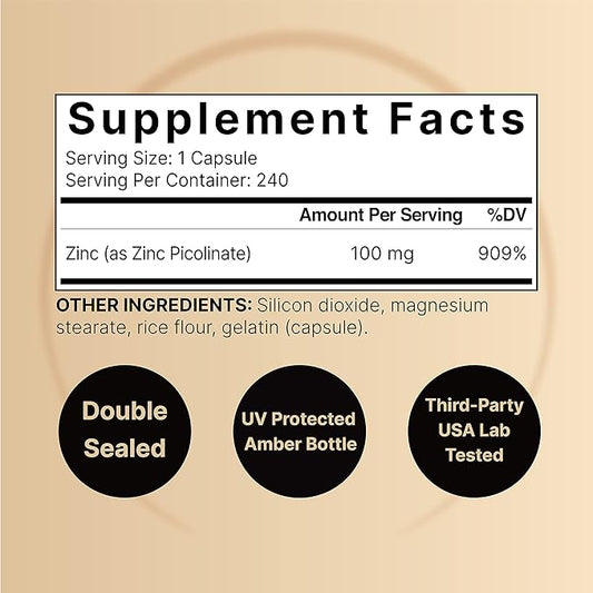 NatureBell Zinc Picolinate 100mg, 480 Count Capsules - Supports Immune System and Enzyme Function