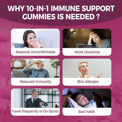Multivitamin Gummies Daily Immunity Booster, Natural Herbal Elderberry, Echinacea, Turmeric, Vitamin A C, D3 5000IU, E, Zinc, Selenium, Magnesium Support Respiratory, Cellular & Bone Health, 1 Pack