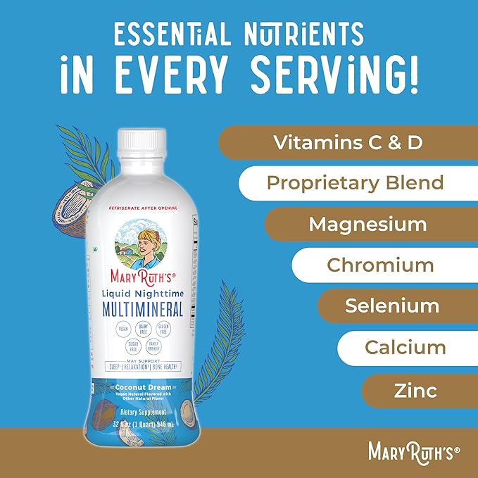 MaryRuth Organics Nighttime Liquid Multimineral Sleep 4 Flavor, 32 Servings