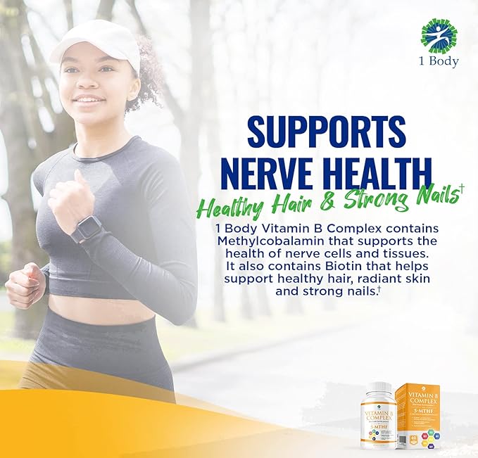 1 Body Vitamin B Complex – 5-MTHF Folate B1, B2, B2, B5, B5, B6, B6, Methyl B12, Niacin,