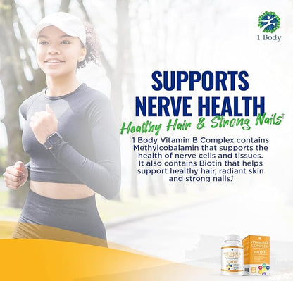 1 Body Vitamin B Complex – 5-MTHF Folate B1, B2, B2, B5, B5, B6, B6, Methyl B12, Niacin,