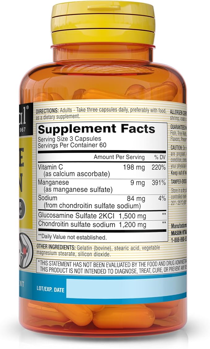 MASON NATURAL Glucosamine Chondroitin 1500/1200 180 Capsules, 2 Month
