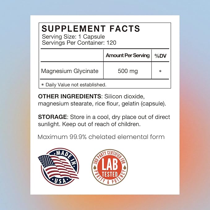 Magnesium Glycinate 500mg Supplement Capsules, Chelated 120 Veggie
