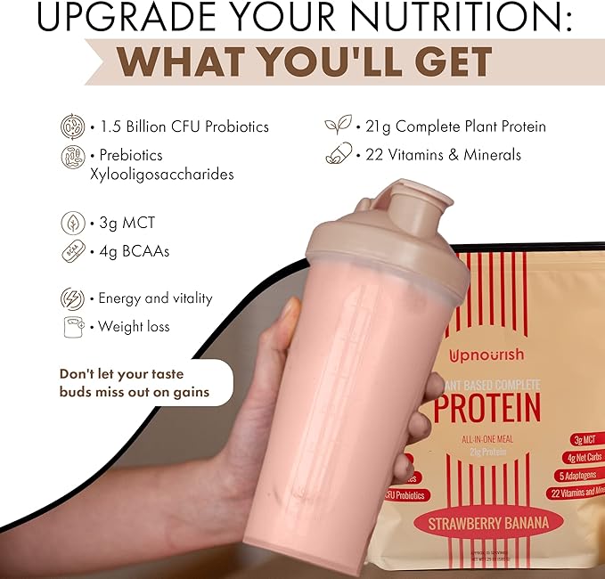 UpNourish Strawberry Banana Vegan Protein Powder, 15 Servings