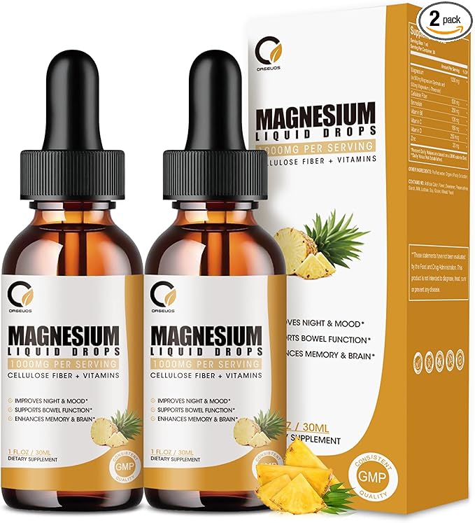 (2 Pack) ORGEUOS Magnesium Glycinate Supplement 1000mg High B6, D,