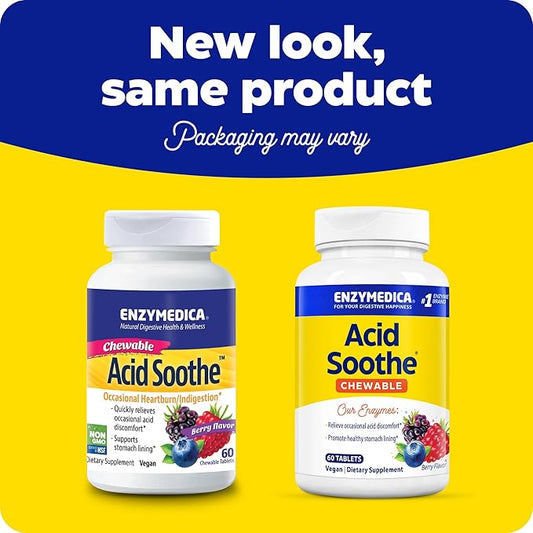 Enzymedica, Acid Soothe Chewable, Promotes Relief 60 Tablets (60 Servings)