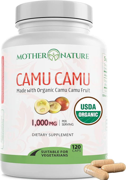 Organic Vitamin C from Camu Camu 1,000mg, Packed (120 Count)