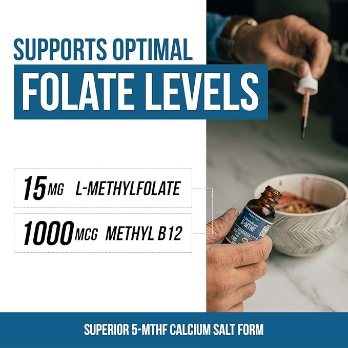 L Methyl Folate 15mg Plus Methyl B12 Cofactor 5-MTHF Form (1oz)