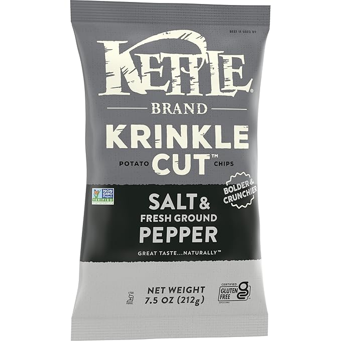 Kettle Brand Potato Chips, Krinkle Cut, Salt & Fresh Ground Pepper Kettle Chips, 7.5 oz Bag