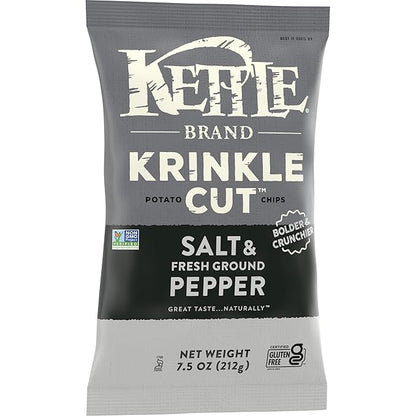 Kettle Brand Potato Chips, Krinkle Cut, Salt & Fresh Ground Pepper Kettle Chips, 7.5 oz Bag