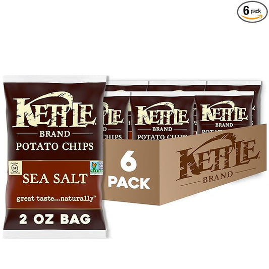 Kettle Brand Potato Chips, Sea Salt Kettle Chips, Snack Bag, 2 Oz (Pack of 6)