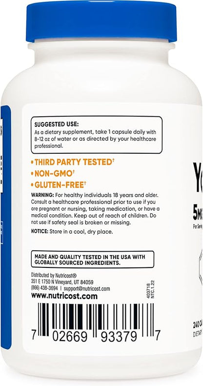 Nutricost Yohimbine HCl 5mg, 240 Capsules (2 Bottles) - Extra Strength - Gluten Free & Non-GMO