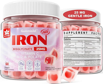Vegan Iron Gummies Supplement for Women 100mg, Beet B12, Folate 60 Cts