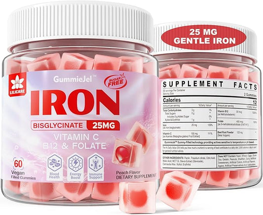 Vegan Iron Gummies Supplement for Women 100mg, Beet B12, Folate 60 Cts