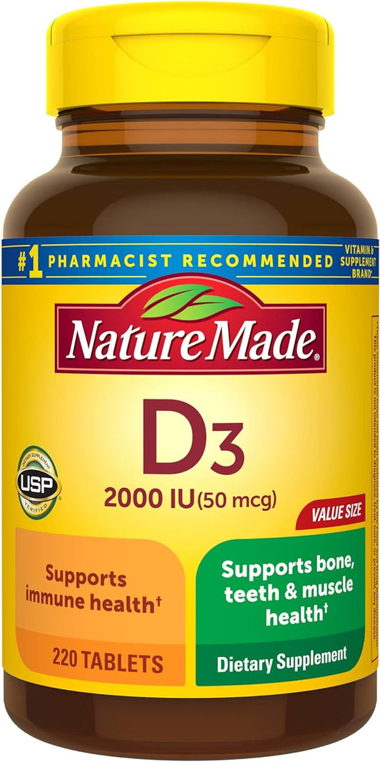 Nature Made Vitamin D3 2000 IU (50 mcg), 220 Tablets, 220 Day