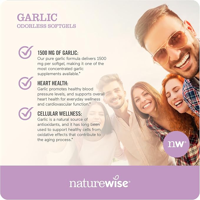NatureWise Odorless Garlic Pills 1500 mg 60 Softgels [2-Month Supply]
