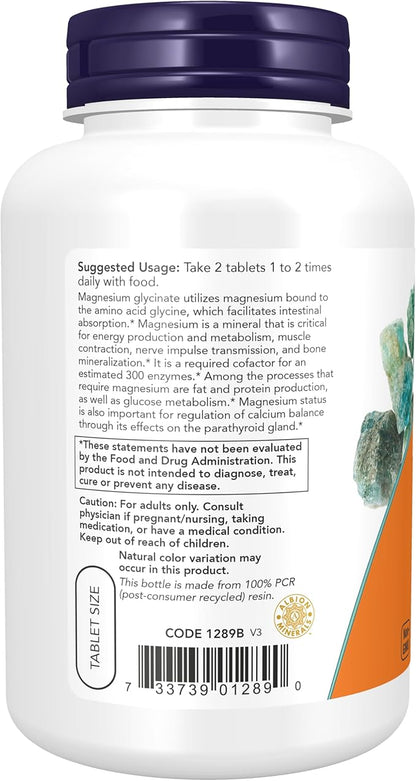NOW Supplements, Magnesium Glycinate 100 mg, 180 Tablets