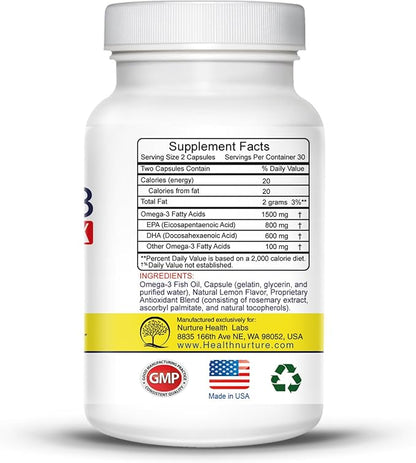 Fish Oil Omega-3 **Maximum Strength 1500mg (800 EPA/600 EPA/600 Dha)