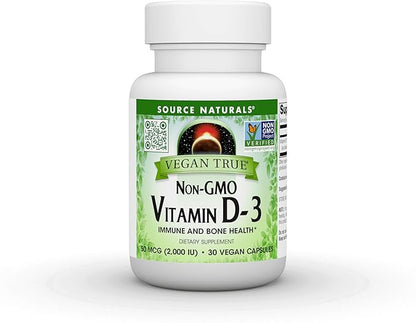 Source Naturals Vegan True, Non-GMO Vitamin D-3, Dietary Supplement for Immune and Bone Health*, 2,000 IU - 30 Capsules