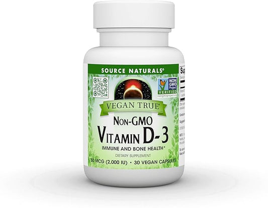 Source Naturals Vegan True, Non-GMO Vitamin D-3, Dietary Supplement for Immune and Bone Health*, 2,000 IU - 30 Capsules