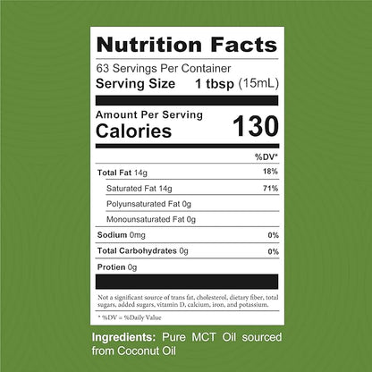 100% Coconut MCT Oil Liquid - MCT Oil C8 C10 for Sustained Mental Energy & Focus Support Great for Smoothies Salads Coffee & More - Palm Free Vegan Keto & Paleo Friendly 60+ Servings (32 Fl Oz)